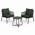 3-teiliges Garten-Lounge-Set, Schwarz/Grün, 2 Sitzplätze 68 × 72 × 78 cm, Rundelement Ø 60 × 45 cm