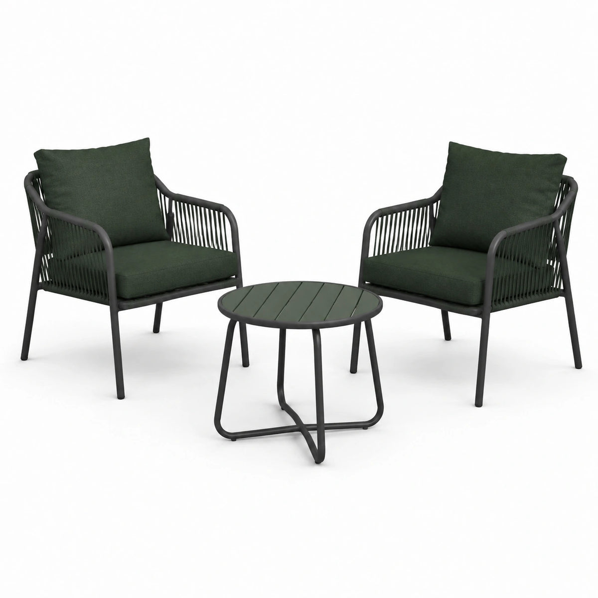 3-teiliges Garten-Lounge-Set, Schwarz/Grün, 2 Sitzplätze 68 × 72 × 78 cm, Rundelement Ø 60 × 45 cm