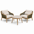 3-teiliges Gartenmöbelset mit 2 Sesseln 75 × 72 × 78 cm und rundem Tisch Ø 75 × 45 cm, Naturbraun, Olivgrün, Beige und Creme