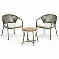3-teiliges Set mit 2 Sesseln 60 × 60 × 78 cm und rundem Tisch Ø 50 × 48 cm, Olivgrün/Natur/Weiß
