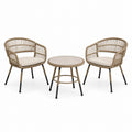 3-teiliges Gartenmöbel-Set Beige/Schwarz/Creme mit 2 Armlehnstühlen 70 × 65 × 78 cm und Rundtisch 70 × 70 × 45 cm