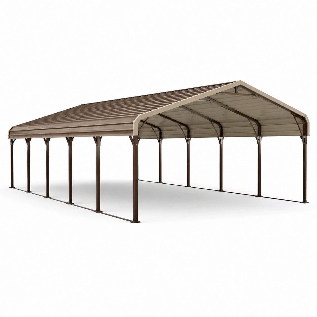 Freistehendes Metall-Carport mit Polycarbonat-Satteldach, Braun/Transparent, 600 × 300 × 270 cm