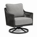 Drehbarer Gartensessel 80 x 85 x 90 cm in Grau/Schwarz mit Seilgeflecht und Metallgestell
