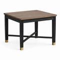 Quadratischer Tisch 100 x 100 x 76 cm in Braun mit schwarzem Gestell und goldfarbenen Fußkappen