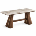 Moderner rechteckiger Tisch 180 × 90 × 75 cm in Marmoroptik, Weiß/Nussbraun/Beige
