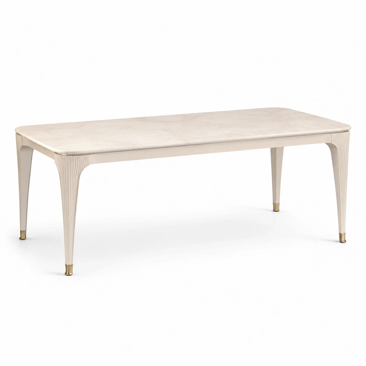 Klassischer rechteckiger Holztisch in Cremeweiß/Gold, 180 × 90 × 76 cm