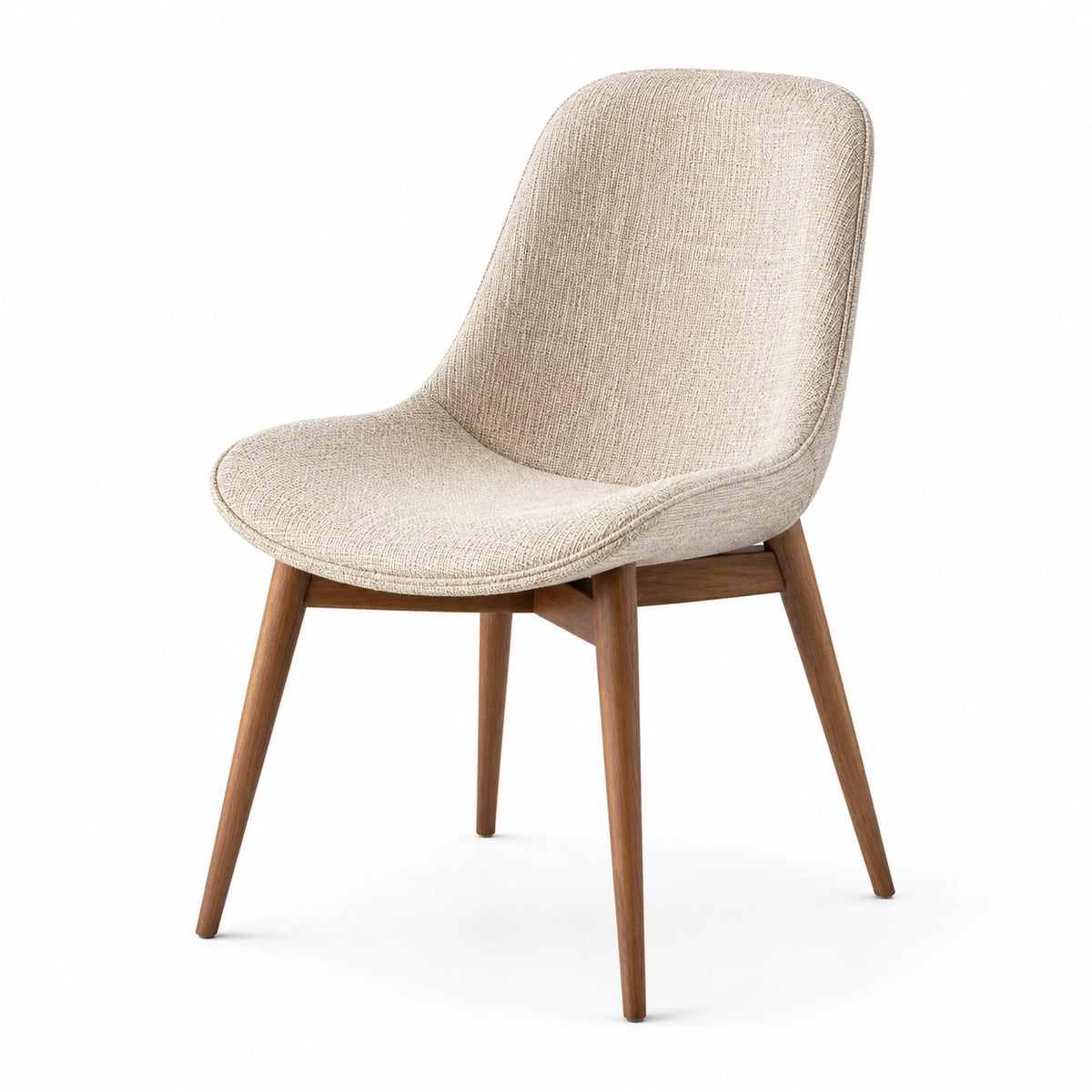 Skandinavischer Stuhl mit Textilbezug und Holzgestell, Beige/Braun, 50 × 58 × 85 cm