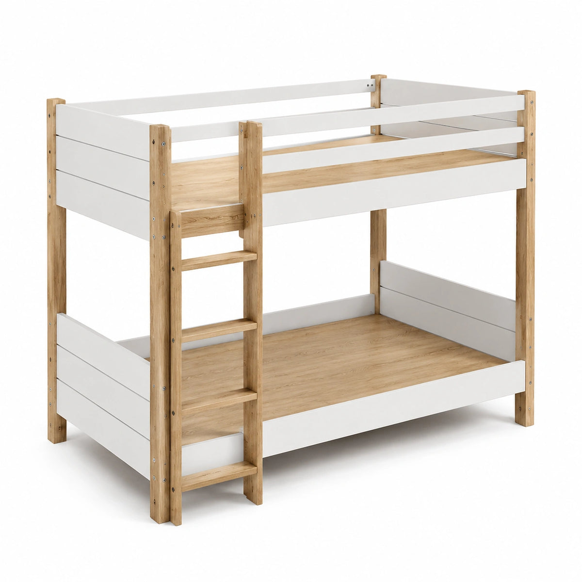 Kinder-Etagenbett aus Holz 210 x 98 x 160 cm für Matratzen 90 x 200 cm, Weiß/Natur, mit Leiter