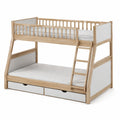 Etagenbett aus Holz, 208 × 100 × 170 cm, für Matratzen 90 × 200 cm, Naturholz/Weiß, mit Leiter und 2 Schubladen