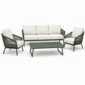4-teiliges Gartenlounge-Set mit 3-Sitzer, 2 Sesseln und Couchtisch, Dunkelgrün/Beige – 202 × 78 × 76 cm