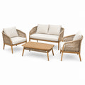 4-teiliges Garten-Loungeset in Natur/Weiß – Sofa 130 × 75 × 75 cm, 2 Sessel 72 × 75 × 75 cm, Tisch 100 × 60 × 45 cm