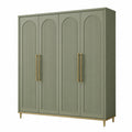 Moderner Kleiderschrank, 180 x 55 x 200 cm, Salbeigrün mit goldfarbenen Details, 4 Türen