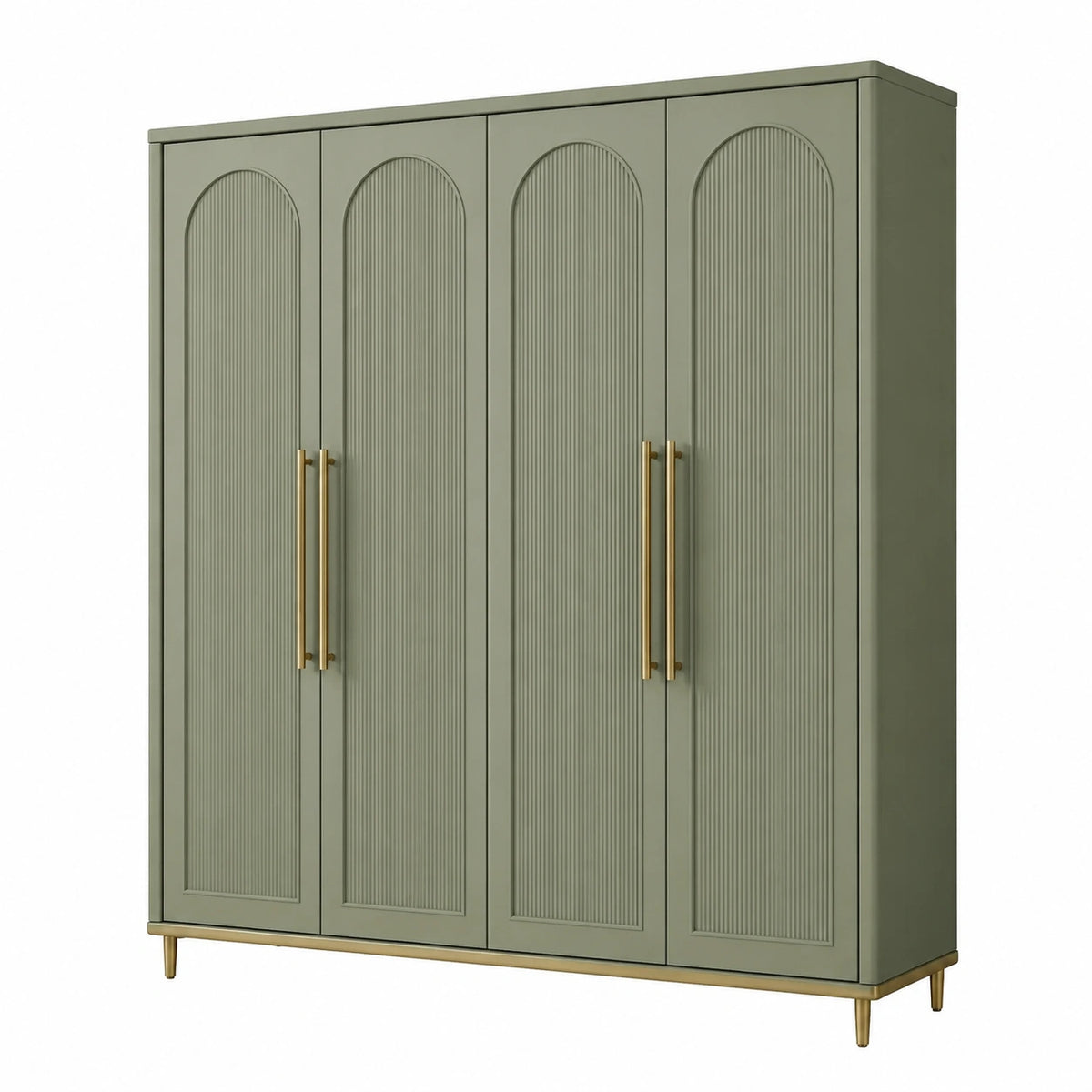 Moderner Kleiderschrank, 180 x 55 x 200 cm, Salbeigrün mit goldfarbenen Details, 4 Türen