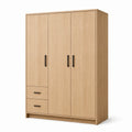Kleiderschrank 120 x 55 x 200 cm in Eichenfarben mit schwarzen Griffen, 3 Türen und 2 Schubladen