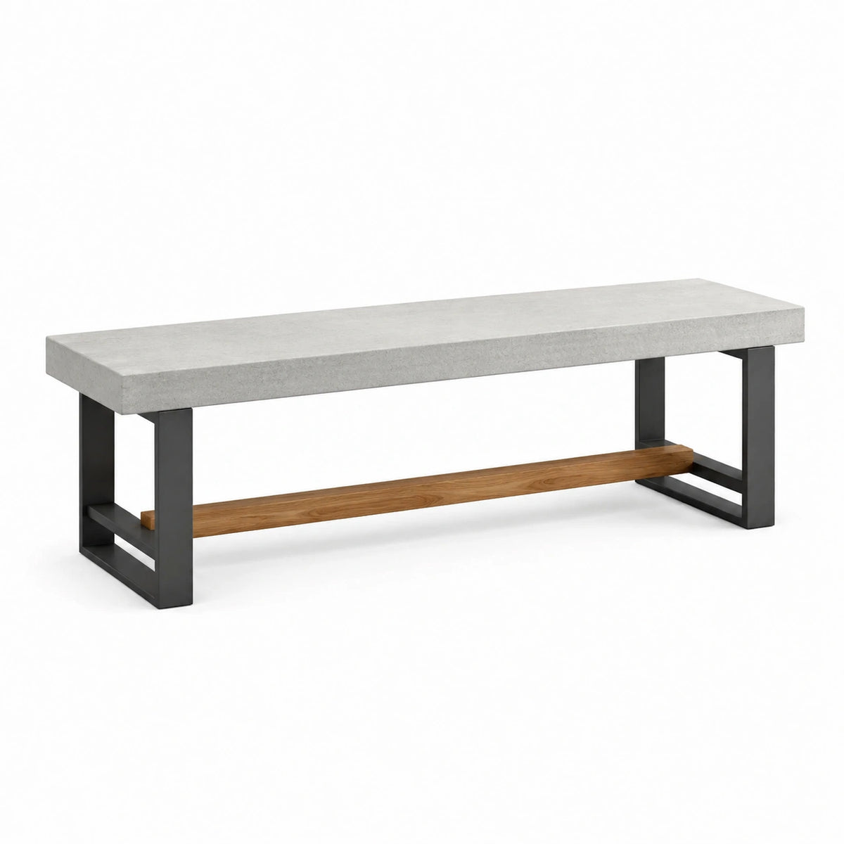 Sitzbank im Industriestil, 180 × 40 × 45 cm, Beton, Stahl und Holz, Grau/Schwarz/Braun