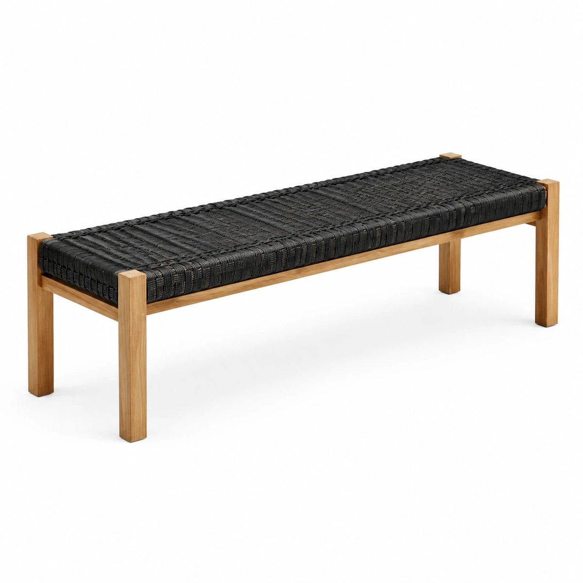 Sitzbank 120 × 40 × 45 cm aus Naturholz mit schwarzer geflochtener Sitzfläche