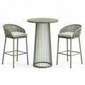 3-teiliges Garten-Barset Grün/Hellgrau mit 2 Barstühlen und Stehtisch, Tisch Ø 70 × 105 cm, Stühle 55 × 55 × 105 cm