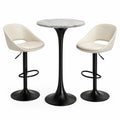 3-teiliges Bartisch-Set mit rundem Tisch Ø 80 × 100 cm und 2 höhenverstellbaren Barhockern 50 × 52 × 94 cm, Weiß/Schwarz/Grau
