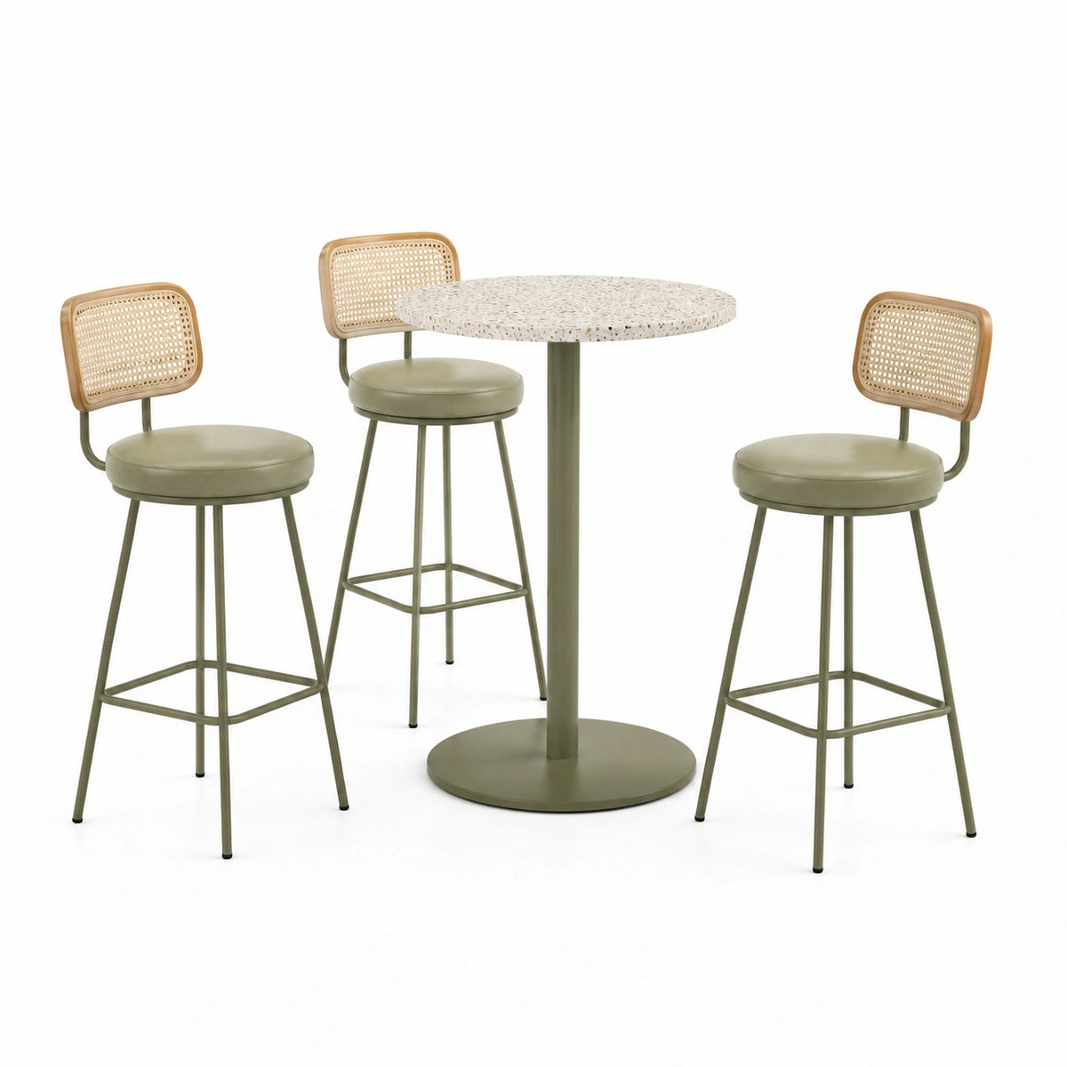 Bartisch-Set mit 3 Barhockern, Ø 80 × 105 cm, Grün/Beige/Weiß